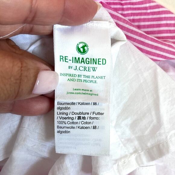 J Crew Smocked Tiered Ruffle Dress Size M Pink Nautical Preppy New England India - Picture 9 of 11